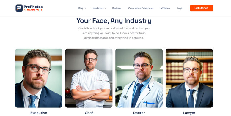 A screenshot of ProPhotosAI website's home