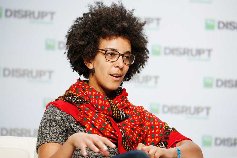 Timnit Gebru panel speking at Disrupt conference