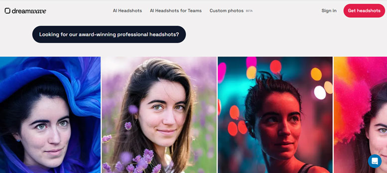 A screenshot of Dreamwave AI Headshot Generator website