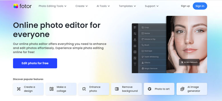 A screenshot of Fotor website homapage