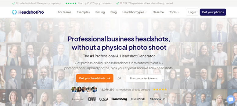 HeadshotPro AI Headshot Generator website homepage