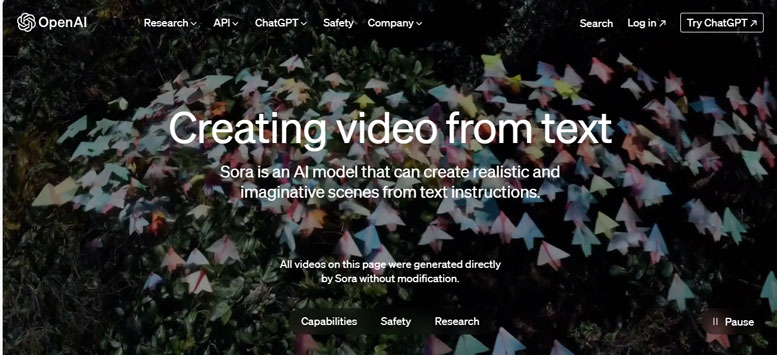 A screenshot of OpenAI Sora landing page