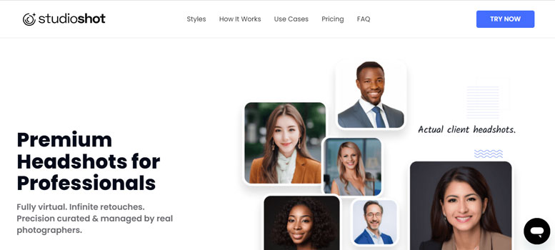 A screenshot of StudioShot AI headshot generator website