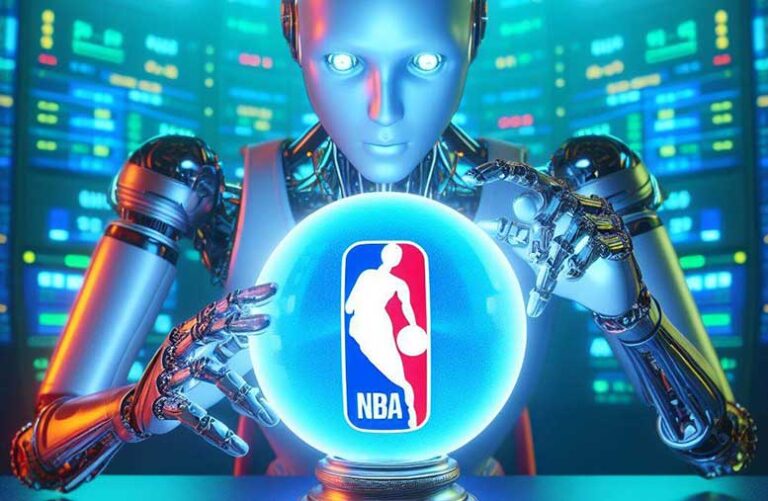 A humanoid robot predicting the NBA playoffs 2024 in a crystal ball