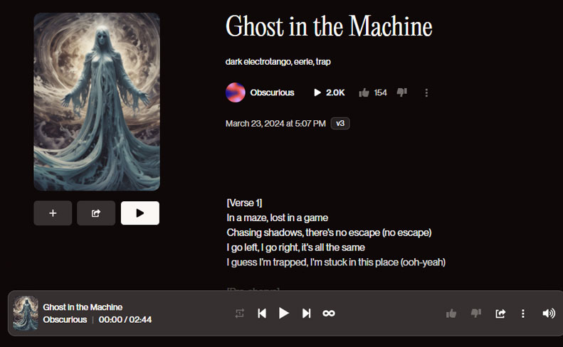 AI generated song by Suno called Ghost in the Machine