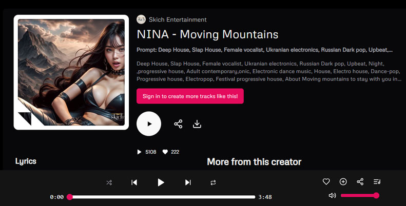 Udio AI generated song called Moving Mountains by Nina 