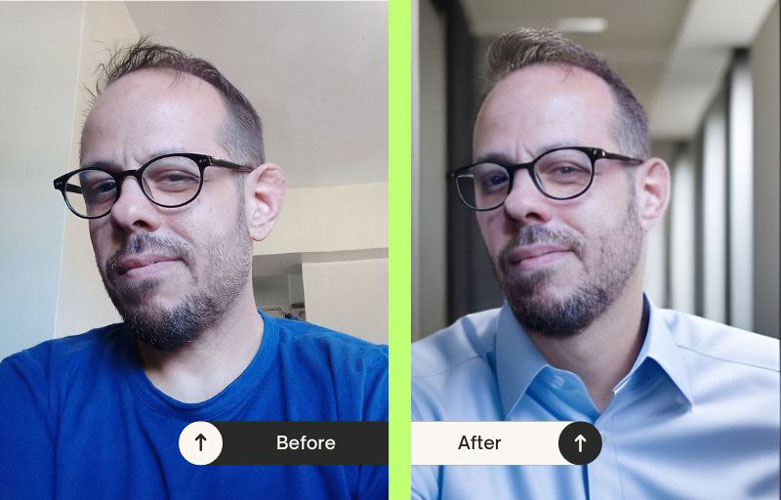 Before and after comparison of the same picture generated with an AI headshot generator