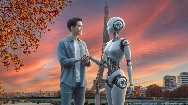 A man with his AI girlfriend in Paris